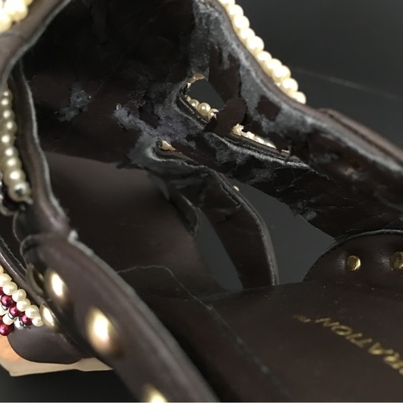 BCBGeneration Tapered Chunky Heels Sandals Brown Embellish Strap Platform 7.5B - Picture 15 of 15